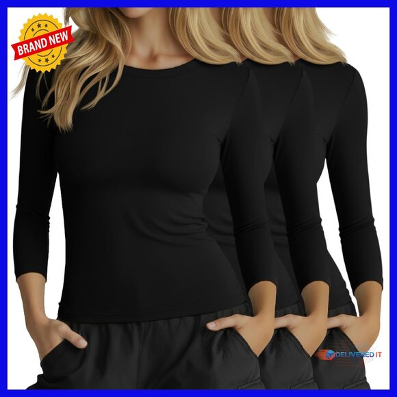 3-Pack Women's 3/4 Sleeve Compression Workout Tops Athletic Gym Tees